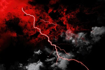 Poster - A dramatic red and black background featuring lightning bolts, ideal for use in fantasy or sci-fi scenes