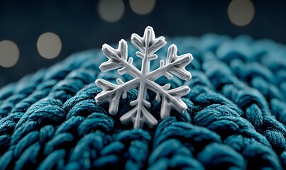 Poster - Beautiful Snowflake on Textured Knit Background for Winter Decor