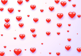 Poster - Valentine's Day greeting card with red hearts flying scattered over background. Symbol of love and spring, sprayed
