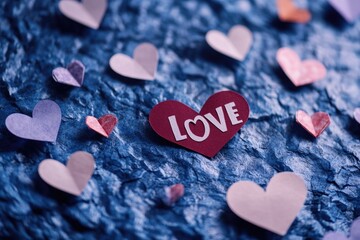 Poster - A red heart with the word 'love' on it, surrounded by smaller hearts