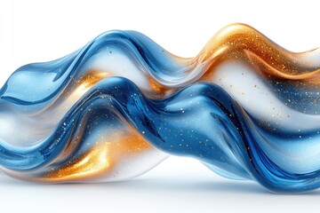 Poster - a blue and gold wave-shaped object on a white surface, ideal for use in decorative or design context