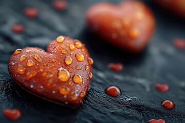 Poster - A close-up of a heart-shaped object with water droplets glistening on its surface
