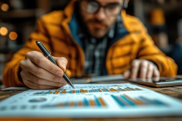 Aufkleber - A person sitting at a table taking notes with a pen and paper, ideal for education or work use