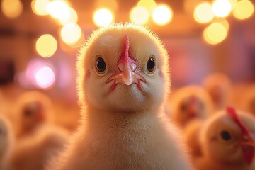 Aufkleber - A young chick pecks at the ground in a rustic barn setting