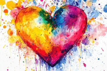 Poster - A vibrant rainbow-colored heart on a white background, perfect for use in various designs and projects