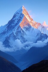 Poster - A snowy mountain with clouds in the foreground