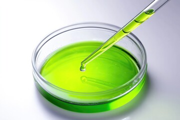 Poster - A bowl containing a green liquid with a pipe sticking out, suitable for depicting chemical reactions or experiments