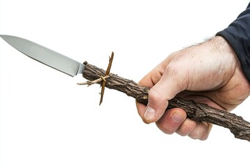 Poster - A person holding a kitchen knife or utility tool, suitable for various contexts and themes
