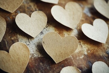 Poster - A collection of hand-cut paper hearts arranged on a flat surface