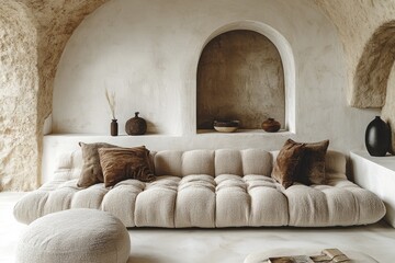 Poster - A comfortable living room with a couch and pillows