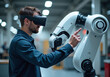 © Galeno - engineer wears vr goggles interact robotic arm futuristic industrial