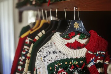 Poster - A collection of sweaters hung on a rack in a store or boutique