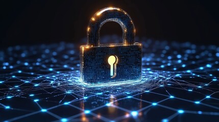 Wall Mural - A digital padlock symbolizing cybersecurity and data protection in a connected network.