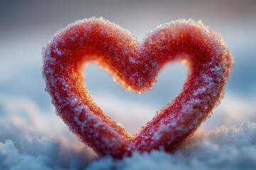 Aufkleber - A heart-shaped candy sitting on top of snow-covered ground, perfect for winter scenes or holiday decorations