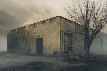 Poster - A historic building with a tree standing in front, providing shade and adding to the charm