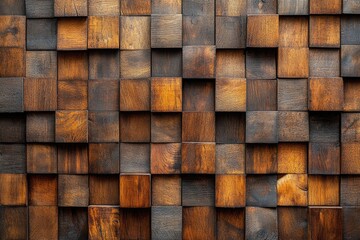 Poster - a close-up view of a wall constructed from wooden blocks, ideal for use in architectural or design p