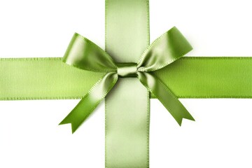 Poster - A simple green ribbon with a bow on a white background, ideal for decorations or gift wrapping