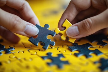 Poster - A person assembling a piece of a jigsaw puzzle