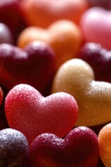 Poster - A close-up shot of colorful candy hearts, great for romantic and sweet-themed designs
