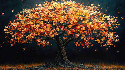 Poster - A tree with colorful autumn leaves falling down