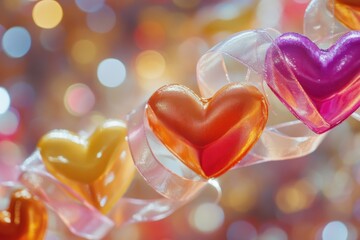 Poster - A bunch of colorful heart-shaped lollipops hung from a string, perfect for decoration or gift wrapping