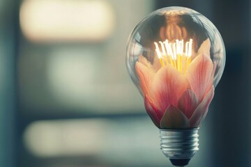 Poster - A unique combination of light and nature, featuring a flower inside a light bulb