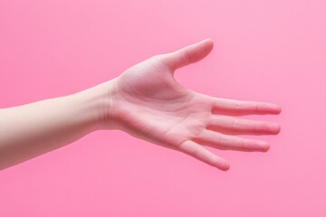 Poster - A person's hand extends towards a bright pink background