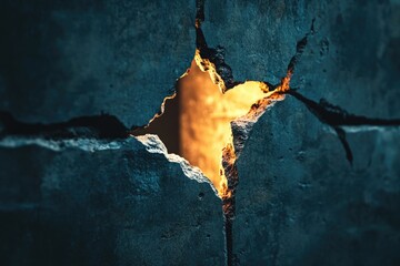Poster - A broken concrete wall with flames emerging from the crack, often used for scenes depicting destruction or chaos