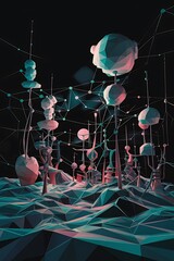 Poster - Abstract polygonal space low poly dark background with connecting dots and lines connection structure