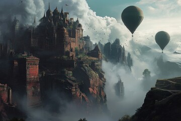 Aufkleber - Colorful hot air balloons soaring above a mountainous landscape