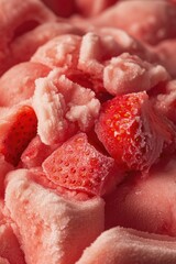 Aufkleber - A close-up view of a pile of food with a strawberry sitting on top, perfect for use in recipes or articles about healthy eating