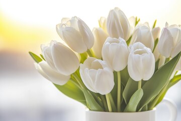 Poster - A beautiful white vase filled with a bouquet of white flowers, perfect for weddings, events or everyday decoration
