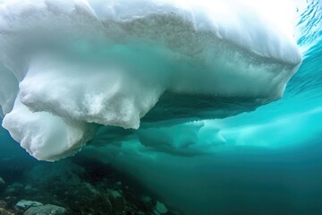 Poster - A photograph of an iceberg submerged in the ocean with sunlight filtering through the water