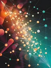 Poster - Flat style geometric abstract background round dots or circle connections on color background technology network concept