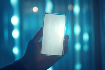 Poster - a hand holding a cell phone with a white screen