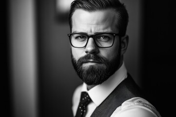 Poster - A man wearing glasses and a beard dressed in a vest, perfect for business or casual use