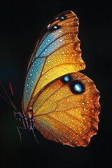Poster - A macro shot of a butterfly's wings covered in water droplets, emphasizing texture and detail