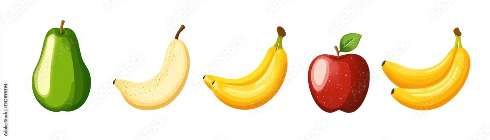 Clean and minimalist design of single-color fruit icons like apples ...