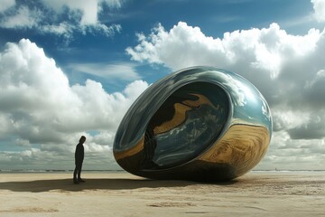 Poster - A person stands next to a massive metal machine
