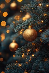 Poster - A close-up view of a Christmas ornament hanging from a tree branch