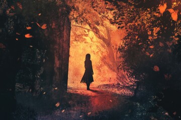 Wall Mural - A woman walks through a tunnel in a long dress, great for backgrounds and textures