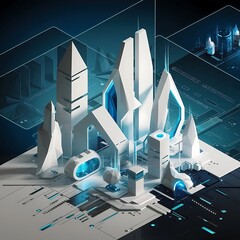 Poster - Abstract geometric or isometric white and blue polygon or low poly vector technology business concept background vector illustration style design
