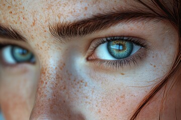 Aufkleber - A close-up shot of a woman's eye featuring noticeable freckles, perfect for portraits or beauty-related themes