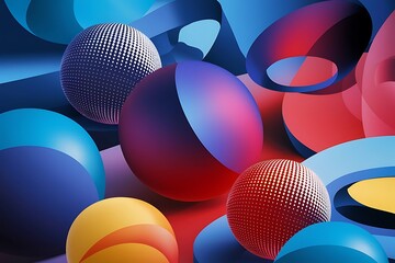 Poster - Gradients of balls shapes minimal coating design vector geometric illustration halftone 3d abstract background of blue purple red yellow gradients beads shapes