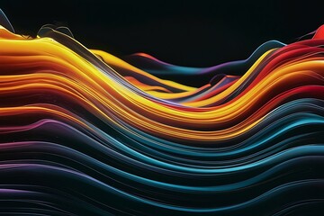 Poster - Colorful abstract wave lines running horizontally on dark background digital world ai generated image