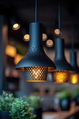 Poster - A bunch of lights hanging from a ceiling, suitable for event decoration or interior design