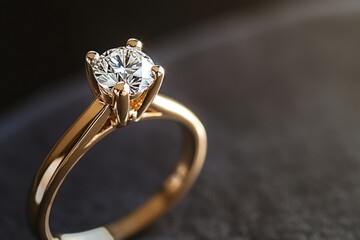 A close-up shot of a gold ring featuring a diamond, perfect for highlighting jewelry or luxury products