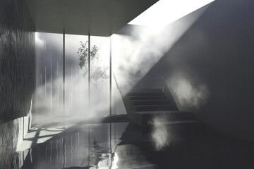Aufkleber - A room filled with thick smoke and haze, perfect for creating a dramatic or mysterious atmosphere in your project