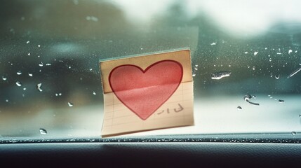 Poster - A love note with a heart icon sitting on a window sill, perfect for romantic moments or sentimental scenes