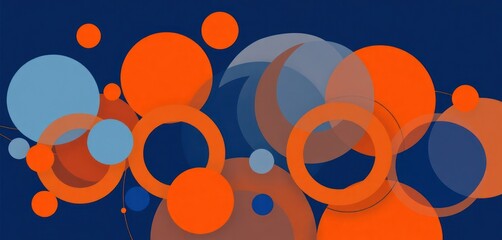 Poster - Abstract graphic design features overlapping circles and lines. Vivid blue and orange geometric shapes create a dynamic pattern. Modern artistic design. Stylish and innovative visual element.